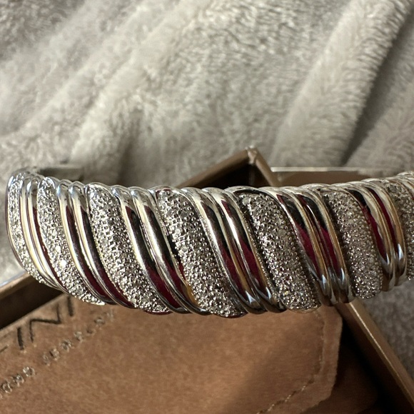 QVC Affinity Diamonds Sterling Silver .50ctw Ribbed Cuff Bangle - Picture 7 of 10